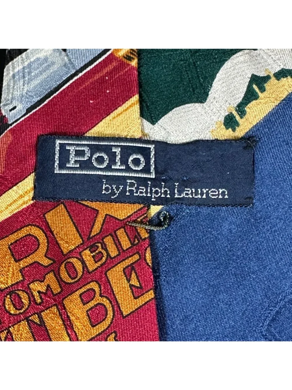 Vintage 90s Polo Ralph Lauren GRAND PRIX INTERNATIONAL Silk Necktie Green